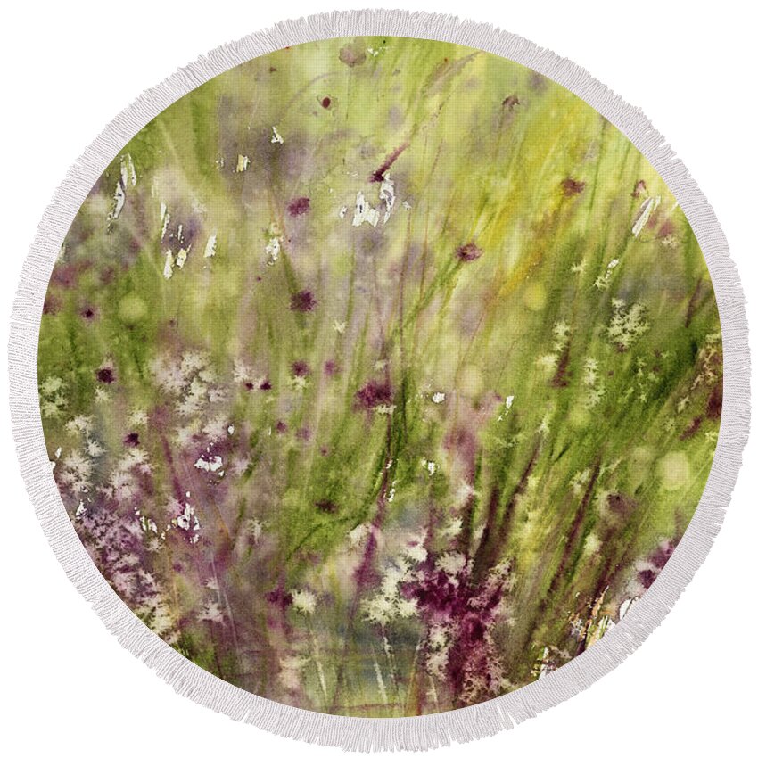 Flower Round Beach Towel featuring the painting Chive Garden by Judith Levins