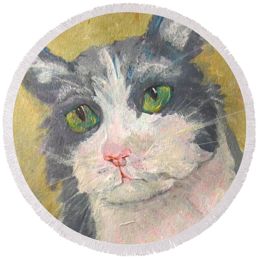 Cat Round Beach Towel featuring the painting Chloe by Barbara O'Toole