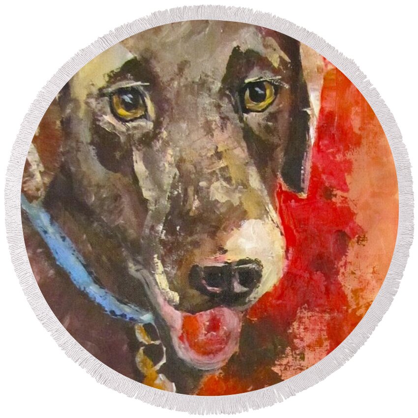 Dog Round Beach Towel featuring the painting Chocolate by Barbara O'Toole