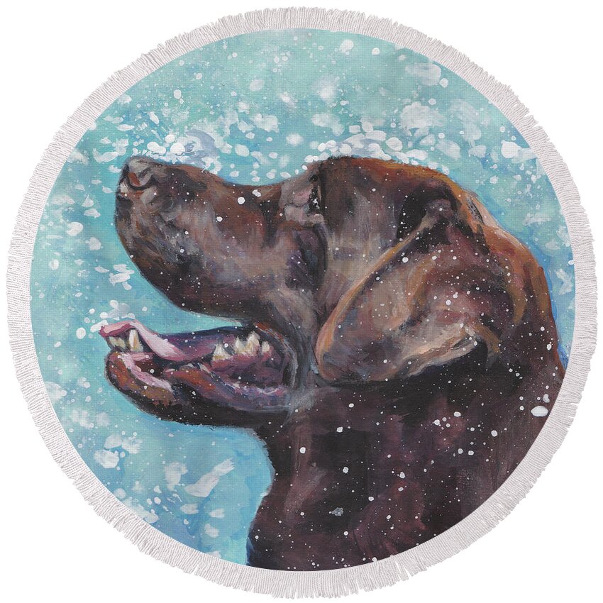 Labrador Retriever Round Beach Towel featuring the painting Chocolate Labrador Retriever by Lee Ann Shepard
