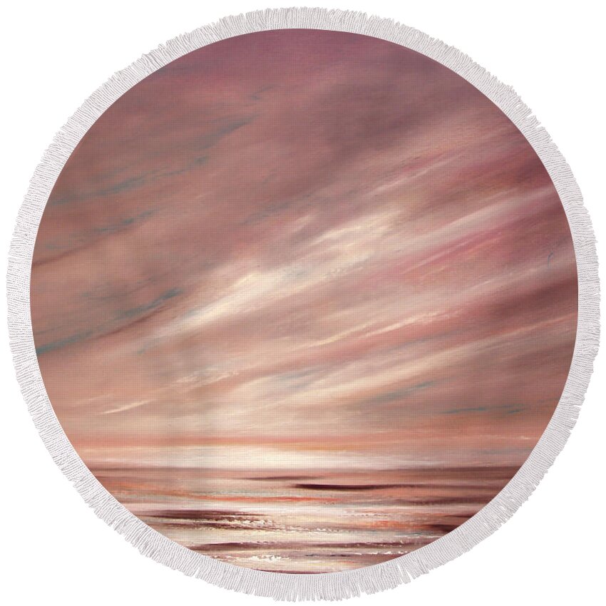 Brown Round Beach Towel featuring the painting Chocolate Shake Sunset by Gina De Gorna