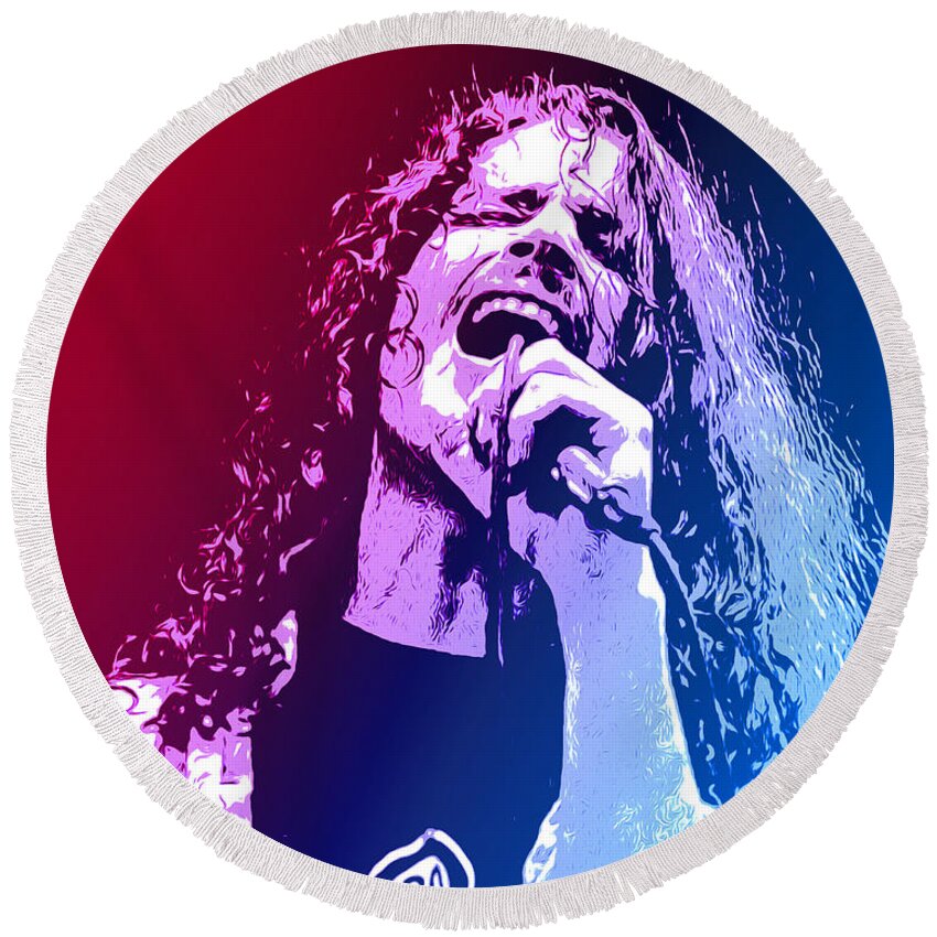 Tribute Round Beach Towel featuring the mixed media Chris Cornell 326 by Greg Joens