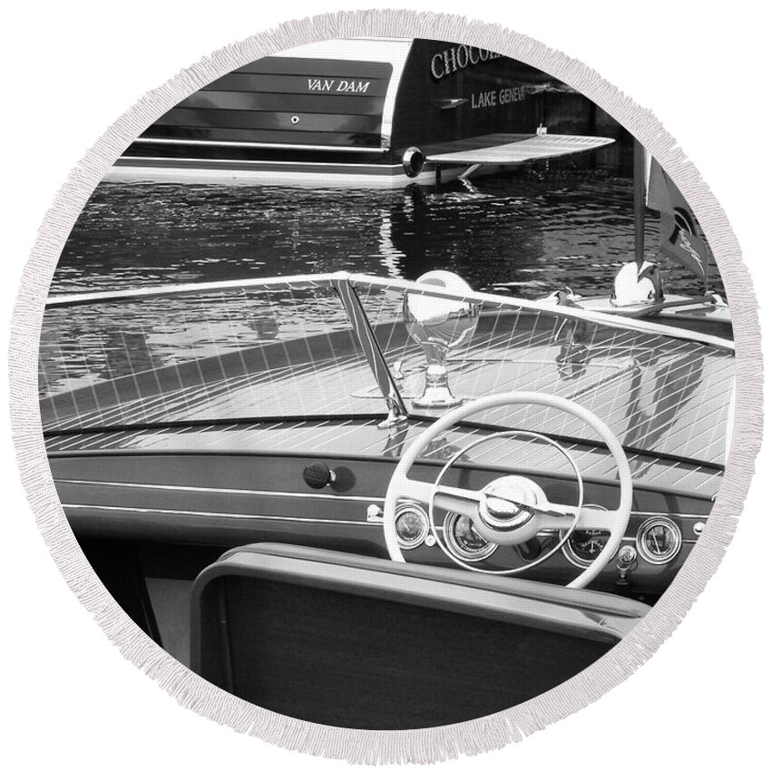 Chris Craft Round Beach Towel featuring the photograph Chris Craft Utility by Neil Zimmerman