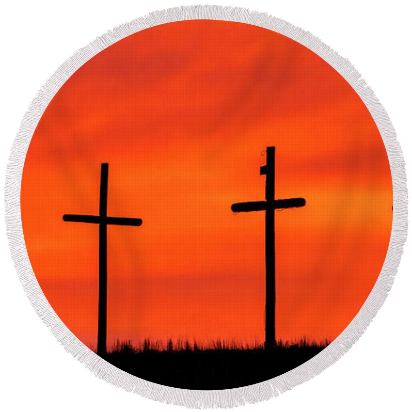 Kansas Round Beach Towel featuring the photograph Christ Pilot Me Hill -03 by Rob Graham