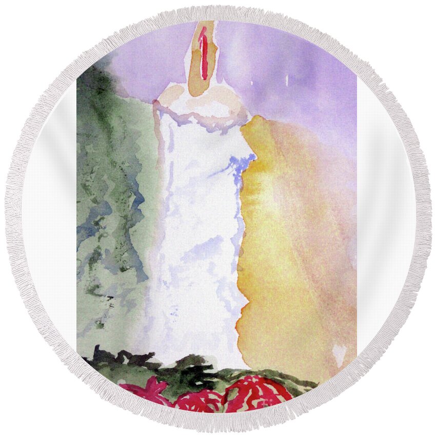 Candle Round Beach Towel featuring the painting Christmas Candle 2 by Sandy McIntire