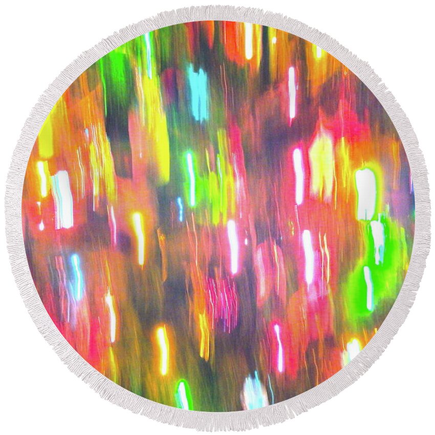 Color Abstract Round Beach Towel featuring the photograph Christmas Lights 34 by George Ramos