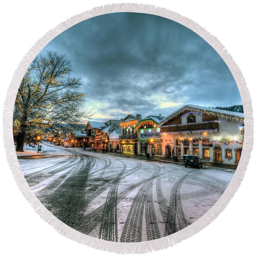 Hdr Round Beach Towel featuring the photograph Christmas on Main Street by Brad Granger