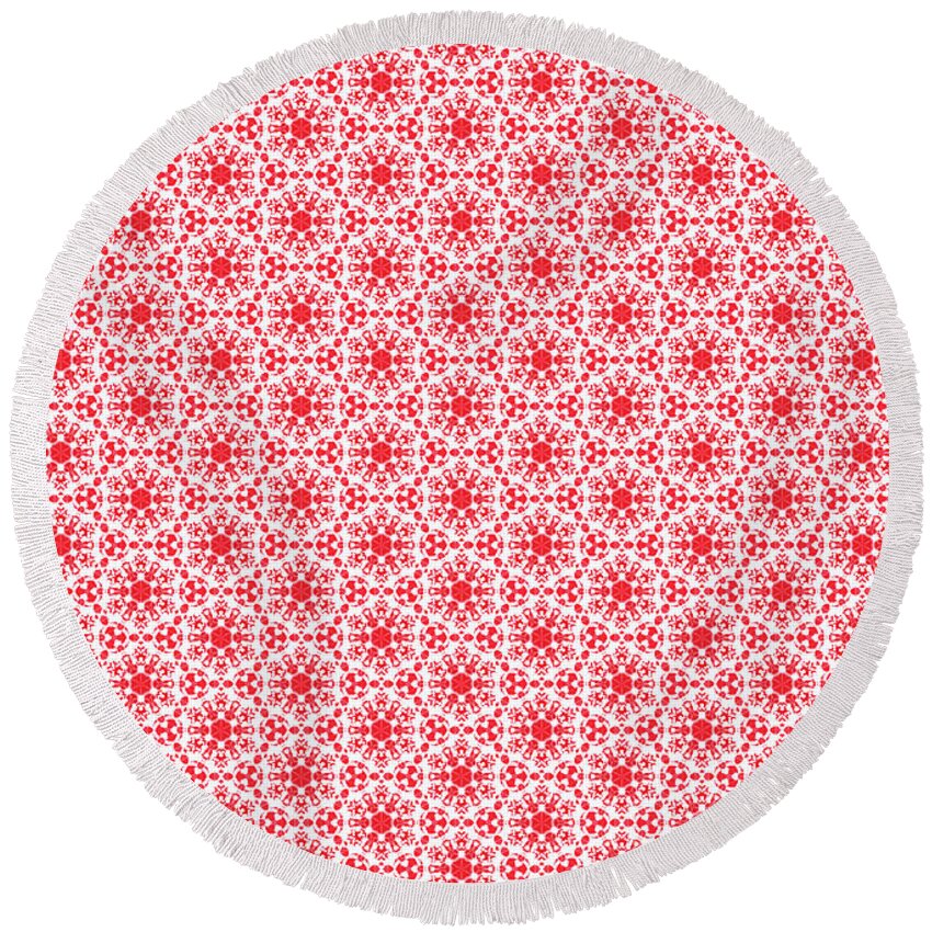 Christmas Round Beach Towel featuring the digital art Christmas snow flakes pattern 2 by Silvia Ganora