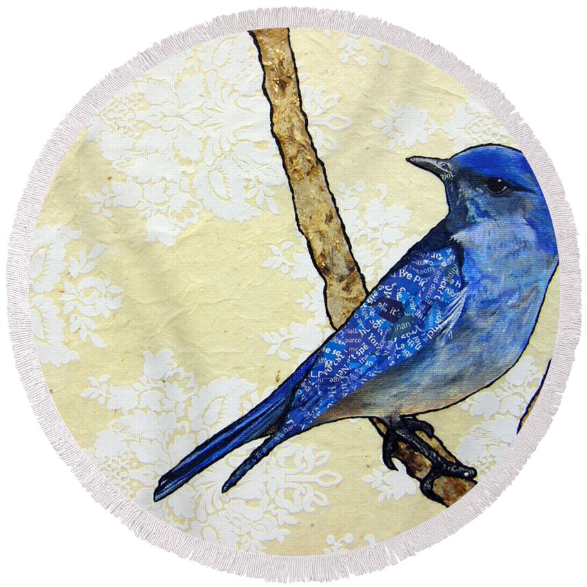 Bluebird Round Beach Towel featuring the painting Christopher by Jacqueline Bevan