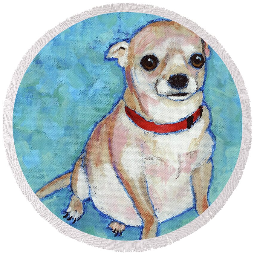 Chihuahua Paortrait Round Beach Towel featuring the painting Chubby Chihuahua by Ande Hall