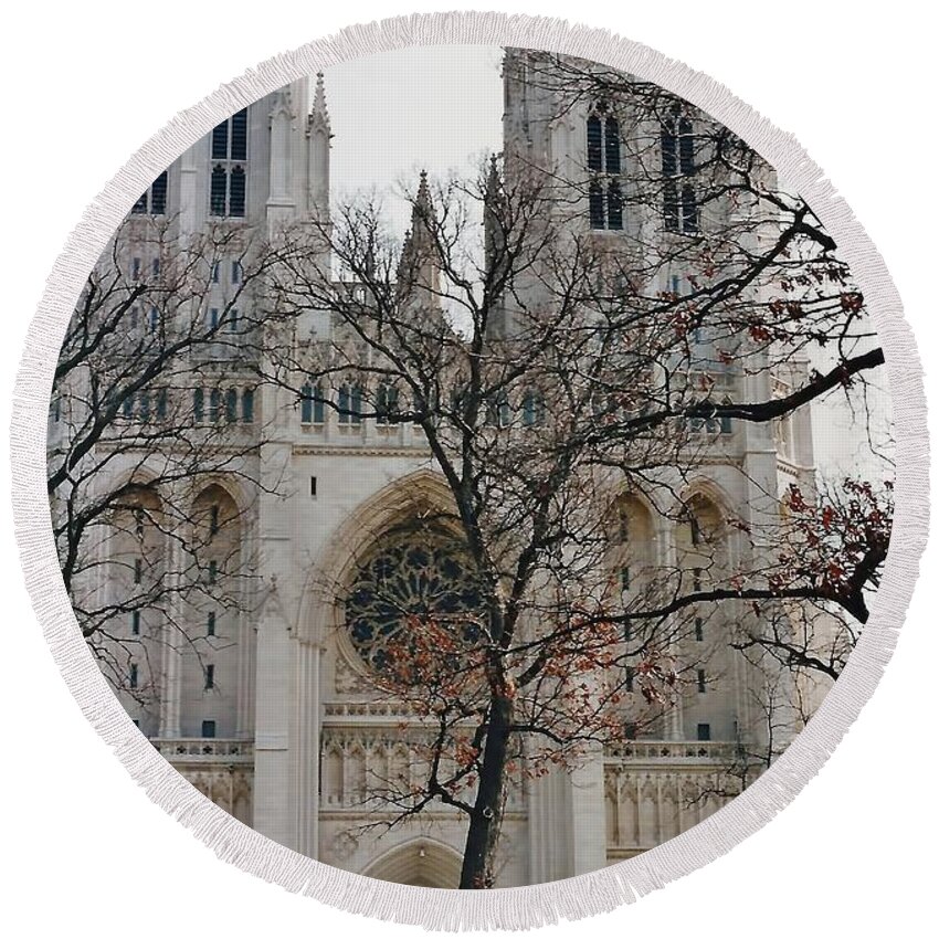 National Cathedral Round Beach Towel featuring the photograph Church of the Nation by D Hackett