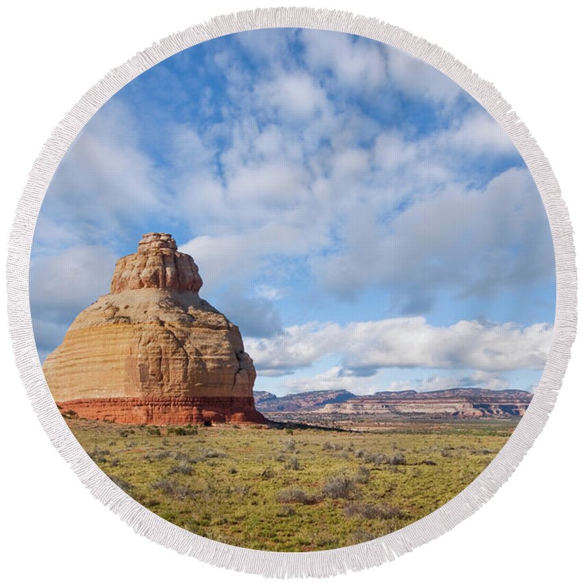 Arid Climate Round Beach Towel featuring the photograph Church Rock Utah by Jeff Goulden