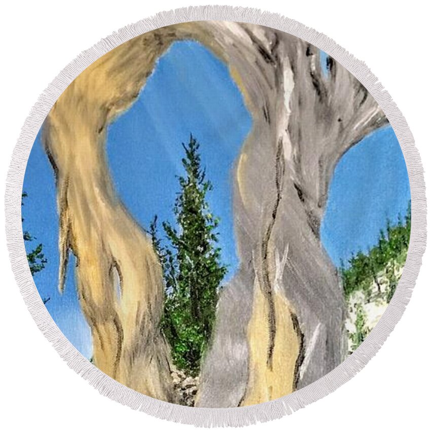 Nature Round Beach Towel featuring the painting Church Window by Kevin Daly