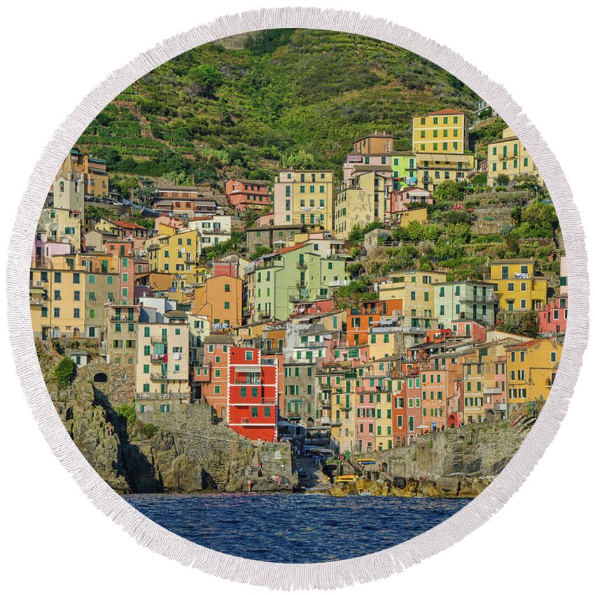 Cinque Terre Round Beach Towel featuring the photograph Cinque Terre, Italy by Maria Rabinky