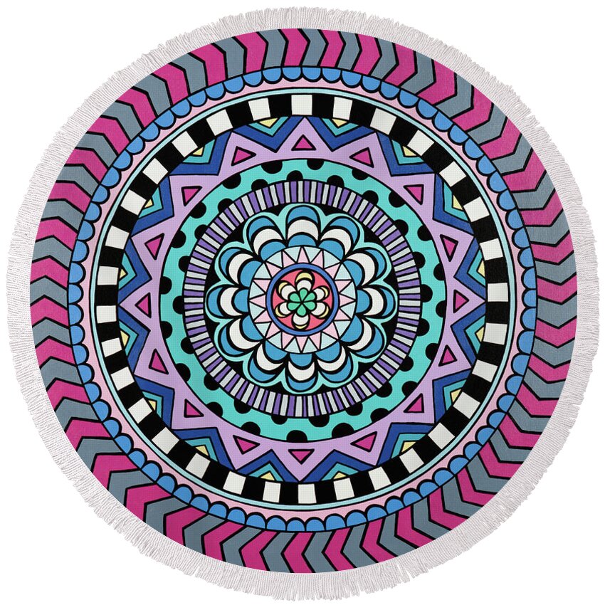 Mandala Round Beach Towel featuring the painting Purple Mandala by Beth Ann Scott