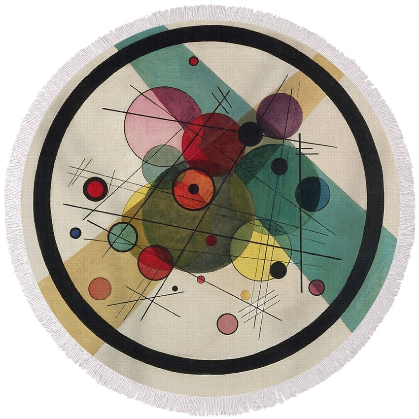 Wassily Kandinsky Round Beach Towel featuring the painting Circles In A Circle by Wassily Kandinsky