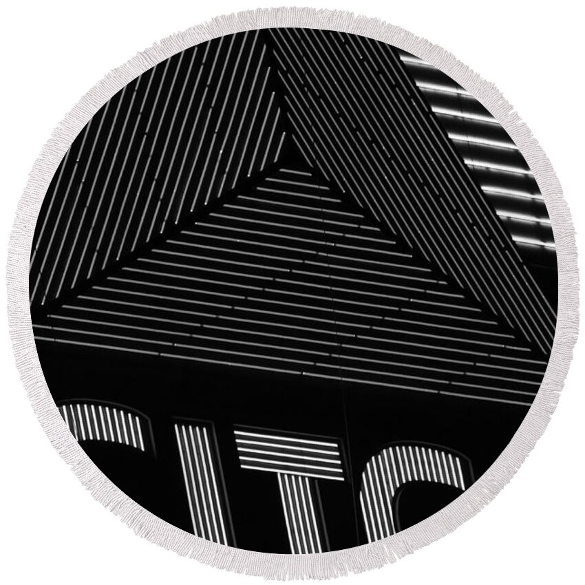 Boston Round Beach Towel featuring the photograph Citgo Sign Closeup Boston MA Black and White by Toby McGuire