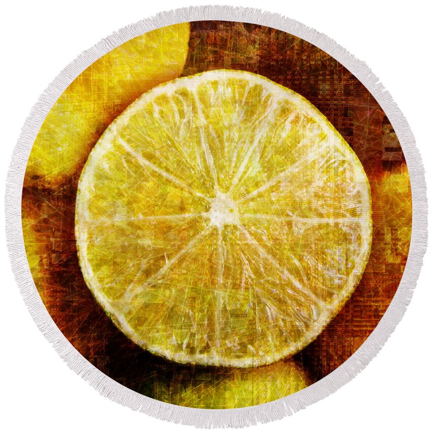 Lime Round Beach Towel featuring the digital art Citrus by Barbara Berney