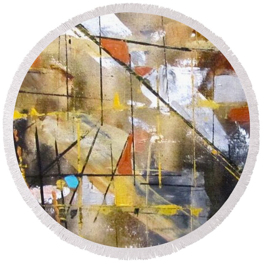 City Round Beach Towel featuring the painting City by Barbara O'Toole