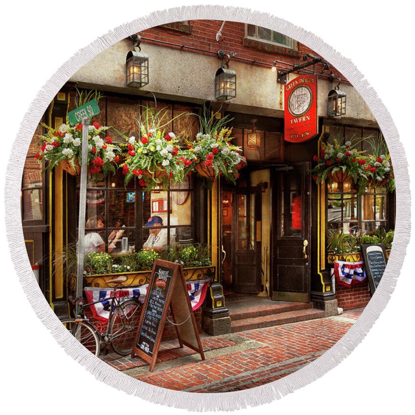 Boston Round Beach Towel featuring the photograph City - Boston MA - The Green Dragon Tavern by Mike Savad