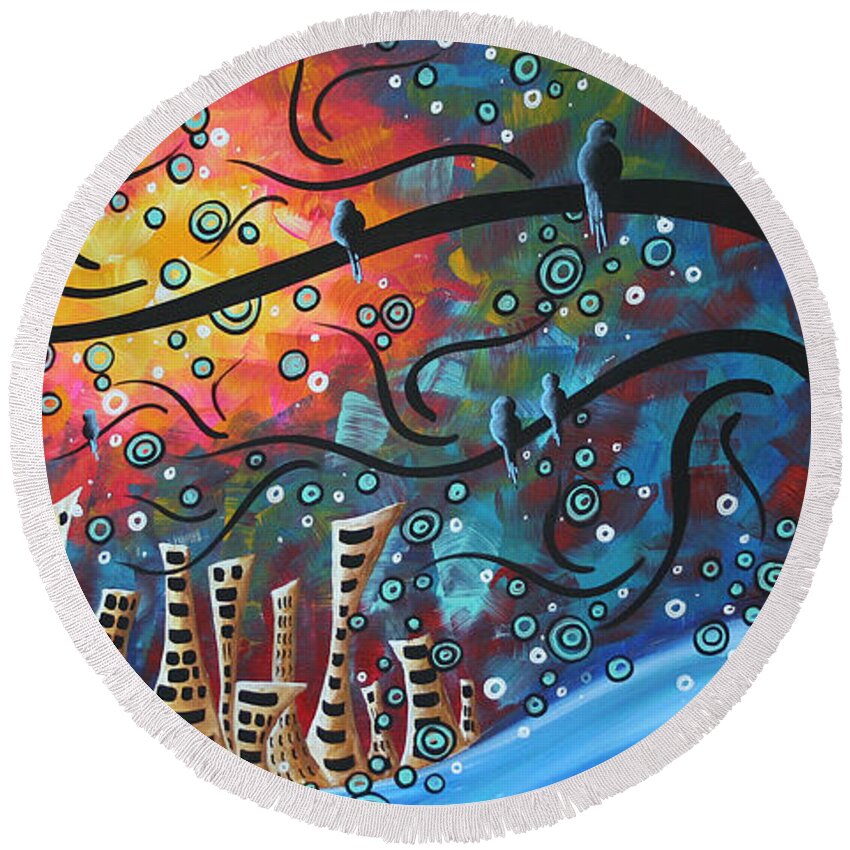Art Round Beach Towel featuring the painting City by the Sea by MADART by Megan Duncanson