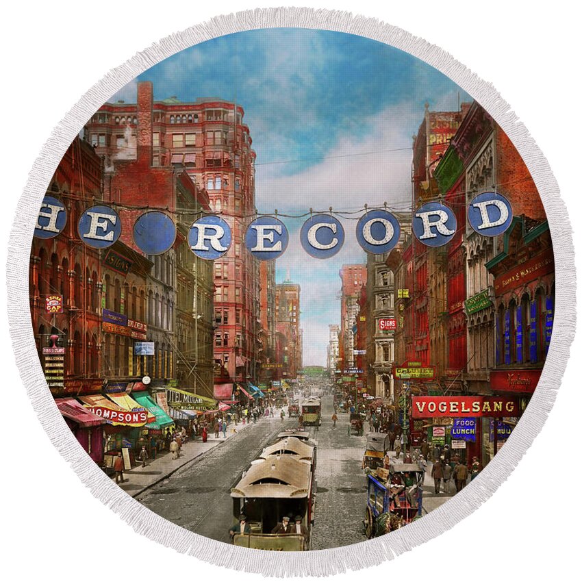 Color Round Beach Towel featuring the photograph City - Chicago Il - Just for the record 1900 by Mike Savad