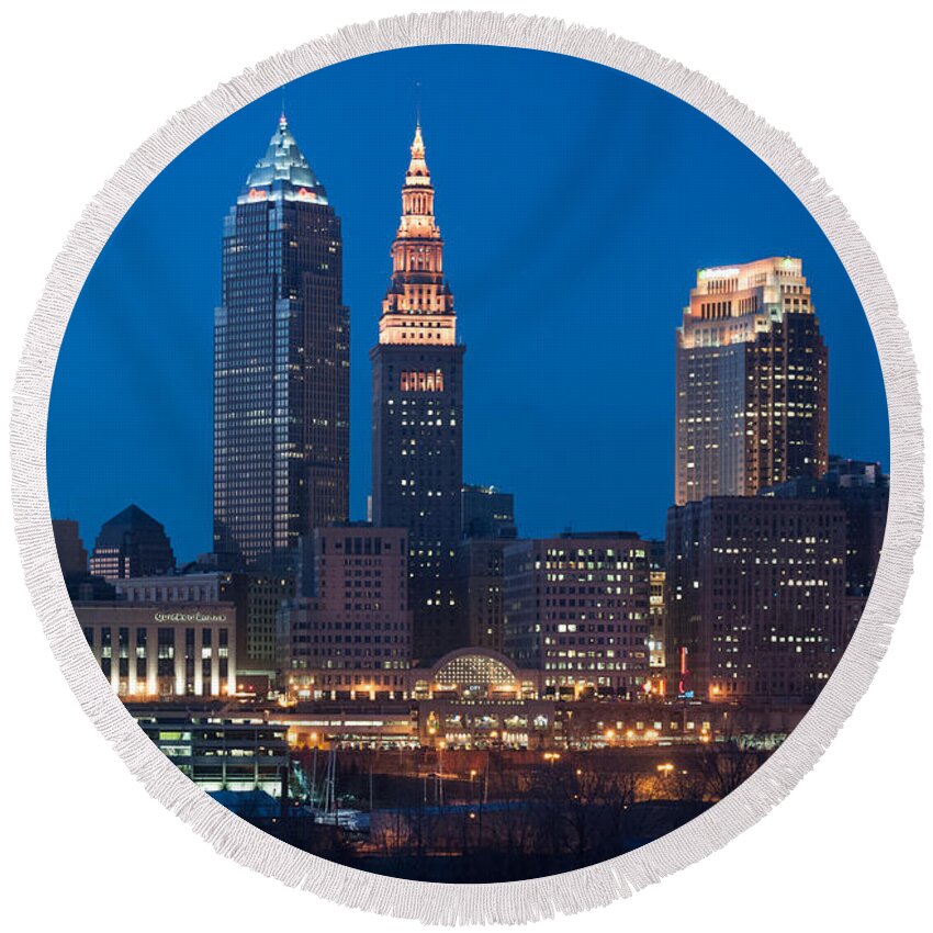 Cleveland Round Beach Towel featuring the photograph City Lights by Stewart Helberg