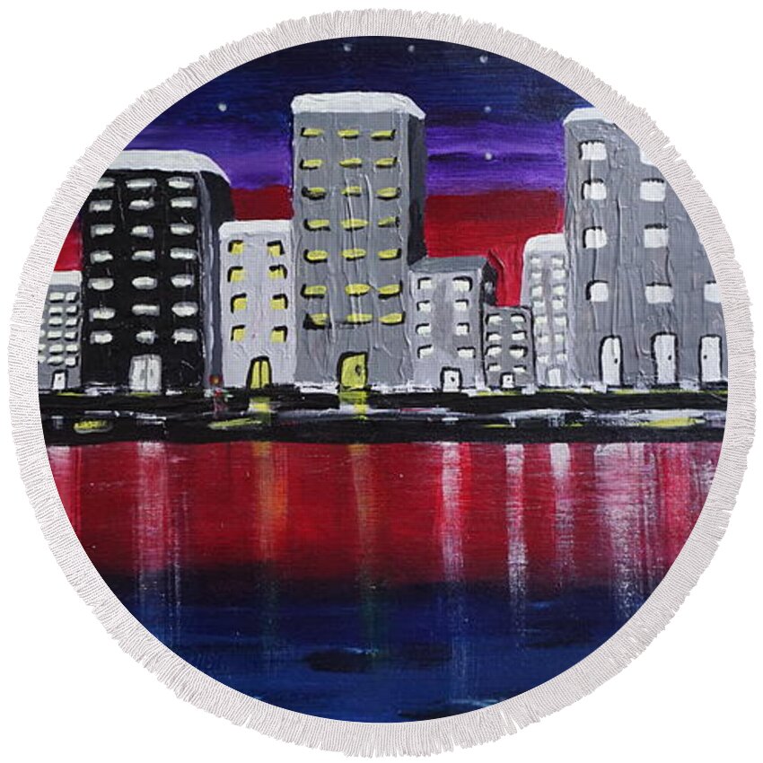 Acrylic Round Beach Towel featuring the painting CityScape by Jimmy Clark