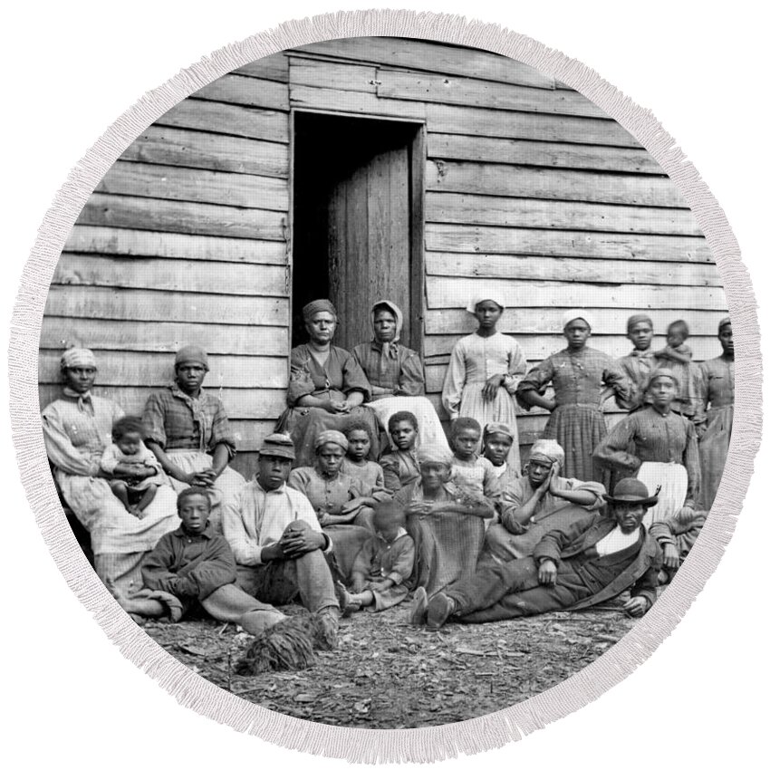 1860s Round Beach Towel featuring the photograph Civil War: Freed Slaves by Granger