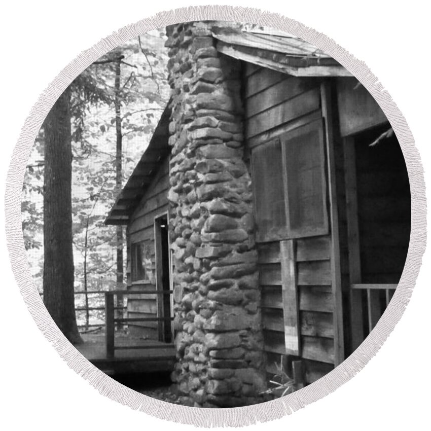 Kerisart Round Beach Towel featuring the photograph Civilian Conservation Cabin by Keri West