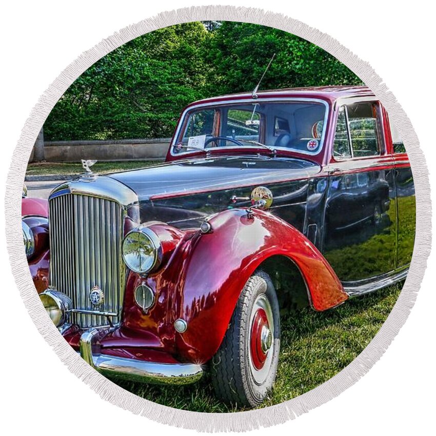 Bentley Round Beach Towel featuring the photograph Classic Bentley In Red by Carol Montoya