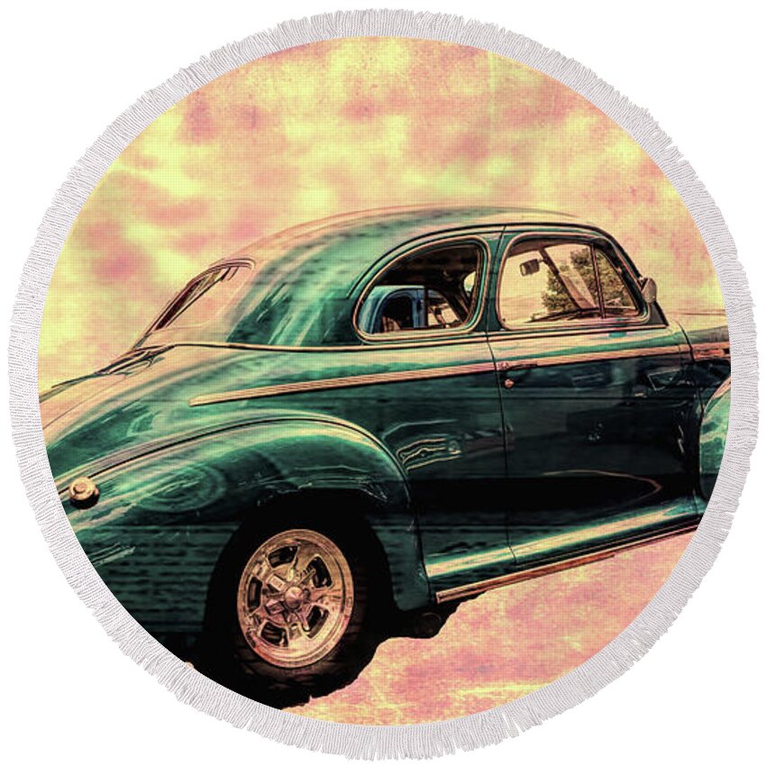Ar Round Beach Towel featuring the digital art Classic Car by Cathy Anderson