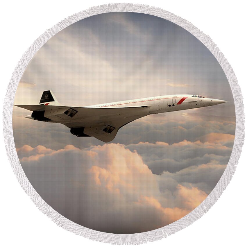 Concorde Round Beach Towel featuring the digital art Classic Concorde by Airpower Art