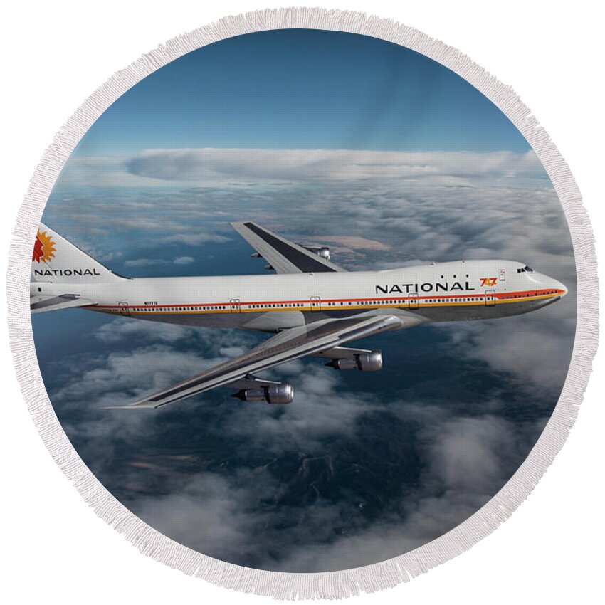 National Airlines Round Beach Towel featuring the digital art Classic National Airlines Boeing 747-135 by Erik Simonsen