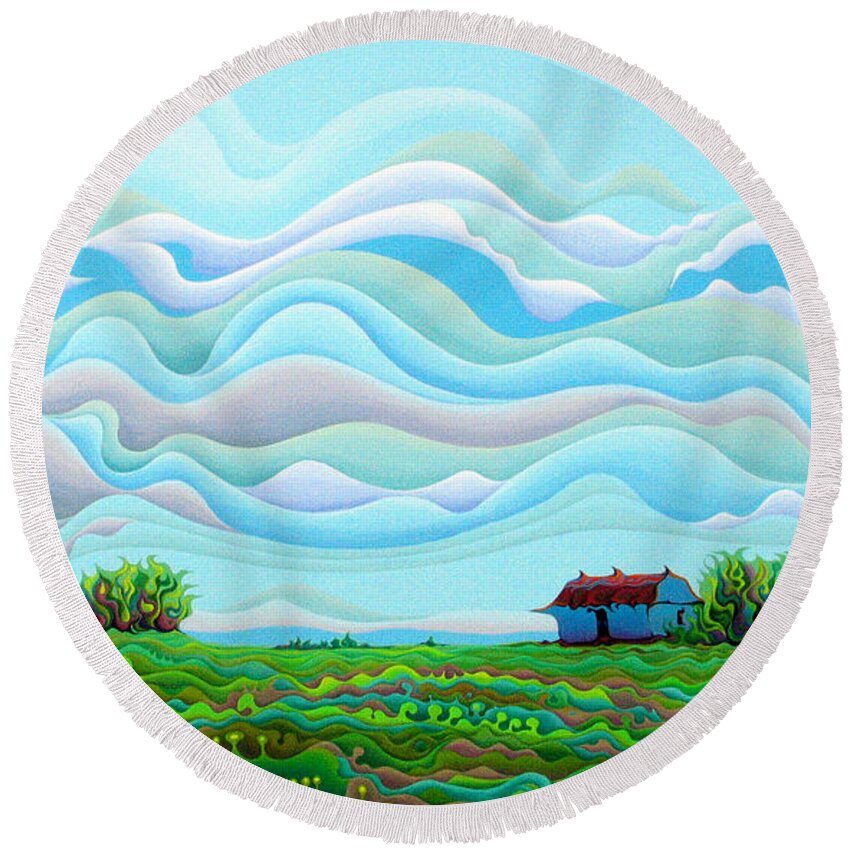 Clearing Round Beach Towel featuring the painting Clearing Sky Frivolution by Amy Ferrari
