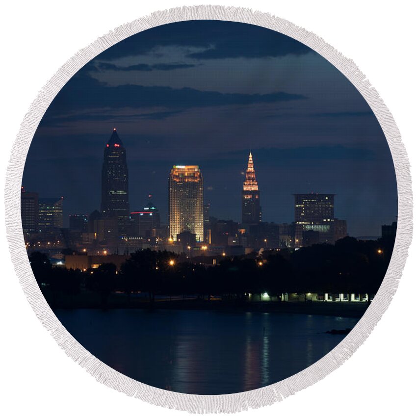 Cleveland Round Beach Towel featuring the photograph Cleveland Reflections by Stewart Helberg