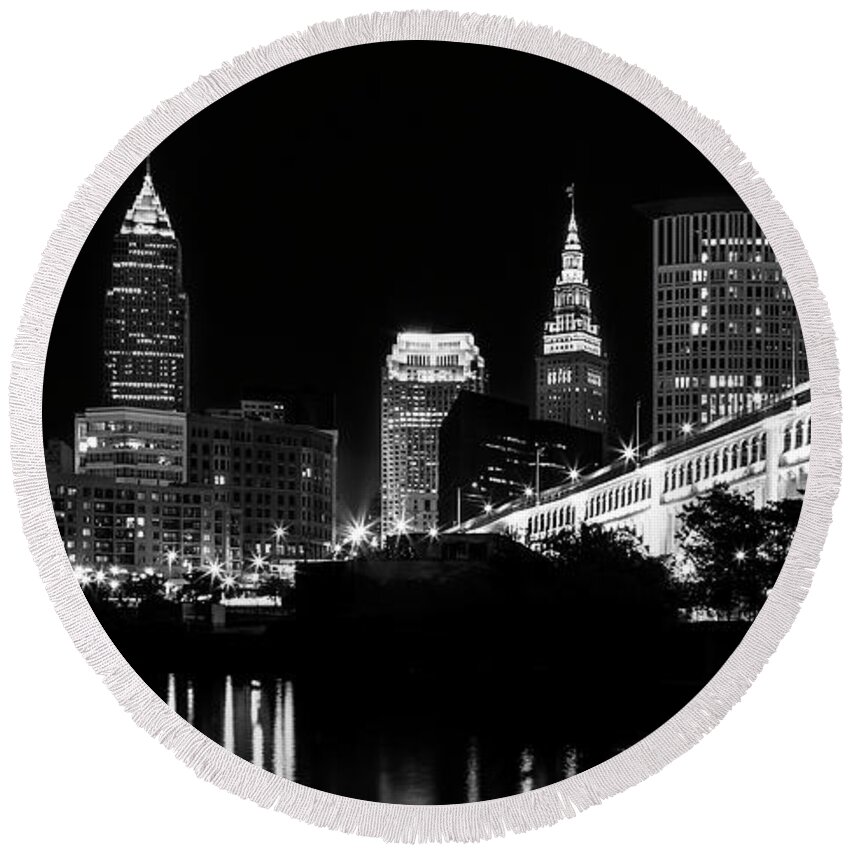 Cleveland Round Beach Towel featuring the photograph Cleveland Skyline by Dale Kincaid