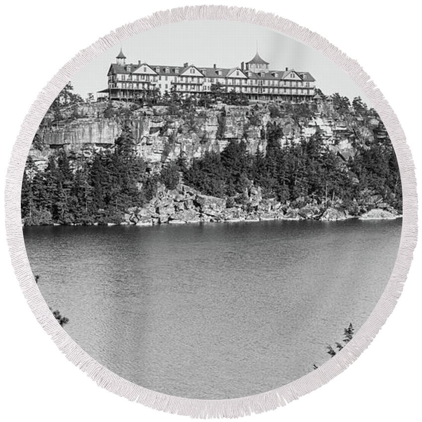 Hudson Valley Round Beach Towel featuring the photograph Cliff House at Lake Minnewaska, 1900 by The Hudson Valley
