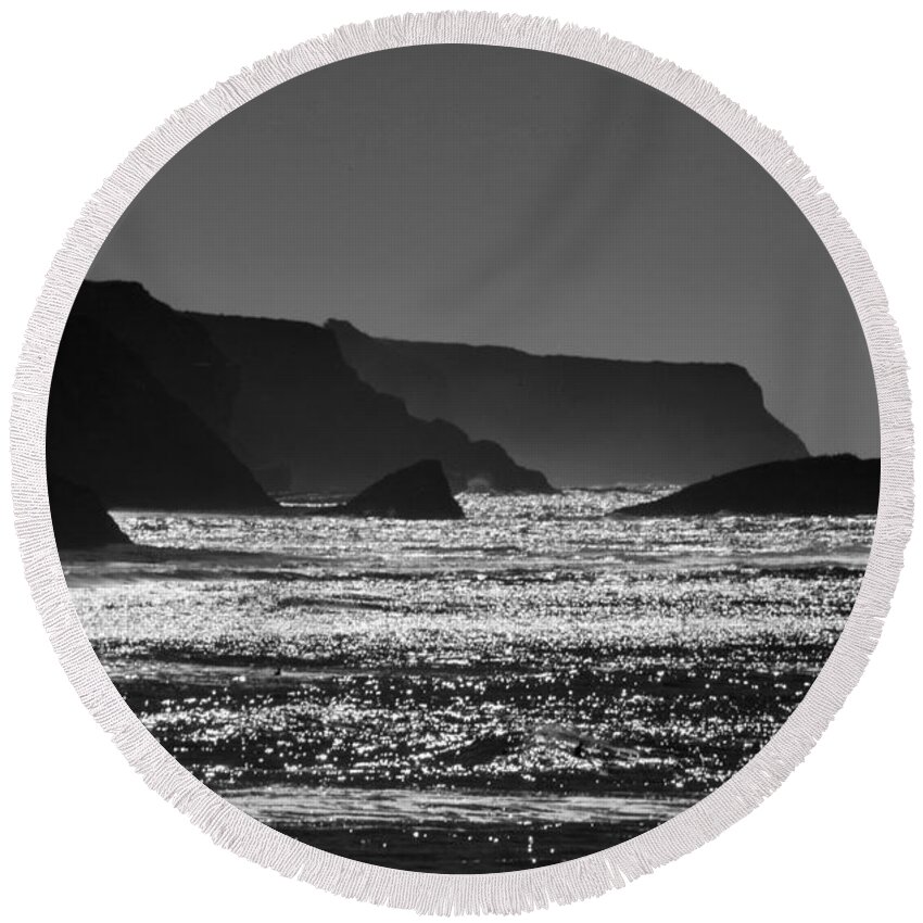 California Round Beach Towel featuring the photograph Cliffs in Profile on California Coast by Kimberly Blom-Roemer