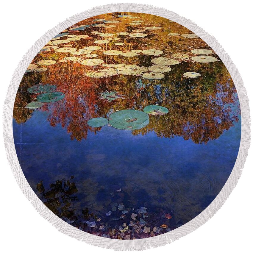 Lily Pond Round Beach Towel featuring the digital art Close by the lily pond by Delona Seserman