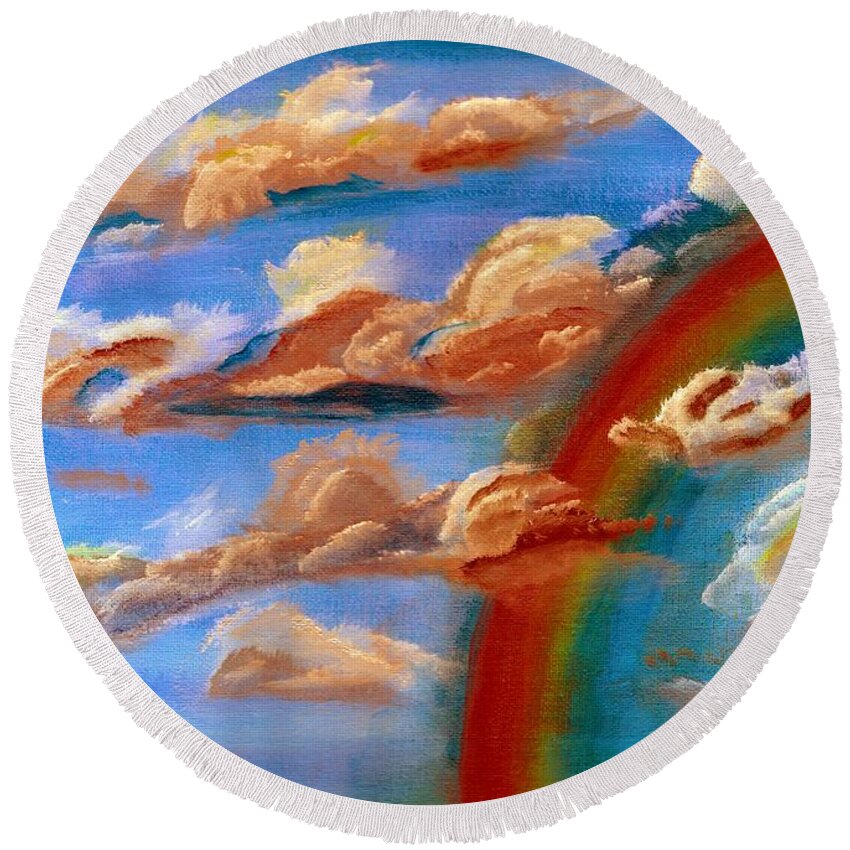 Clouds Round Beach Towel featuring the painting Cloud Busting DA by David Bigelow