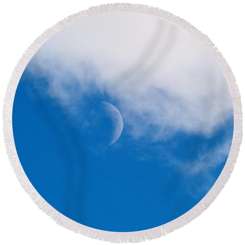 December Skies Round Beach Towel featuring the photograph Cloud Catching Moon				 by Richard Thomas