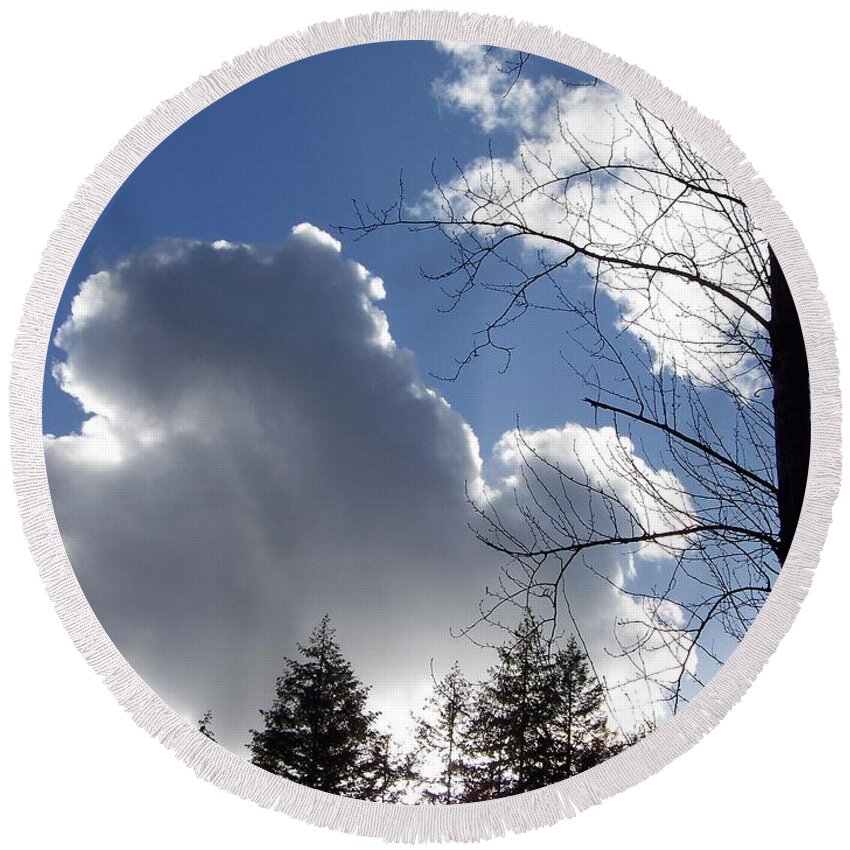 Clouds In A Blue Sky Round Beach Towel featuring the photograph Cloud Leaves by Julie Rauscher