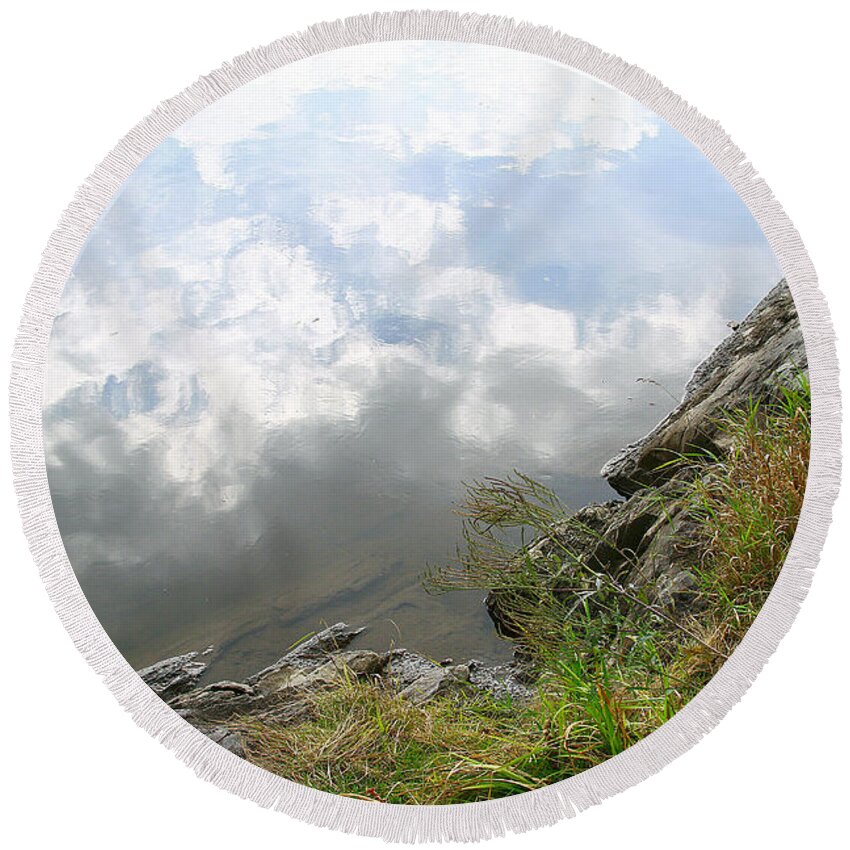 Clouds Round Beach Towel featuring the photograph Cloud Reflections by Deborah Benoit