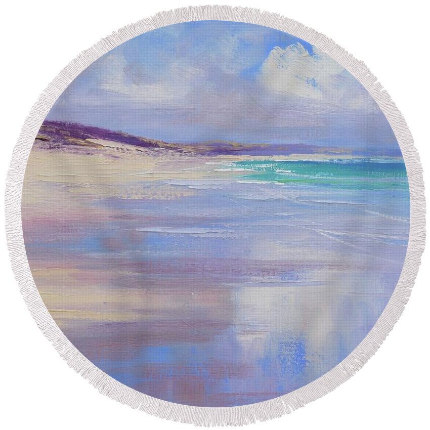 Nature Round Beach Towel featuring the painting Cloud reflections by Graham Gercken