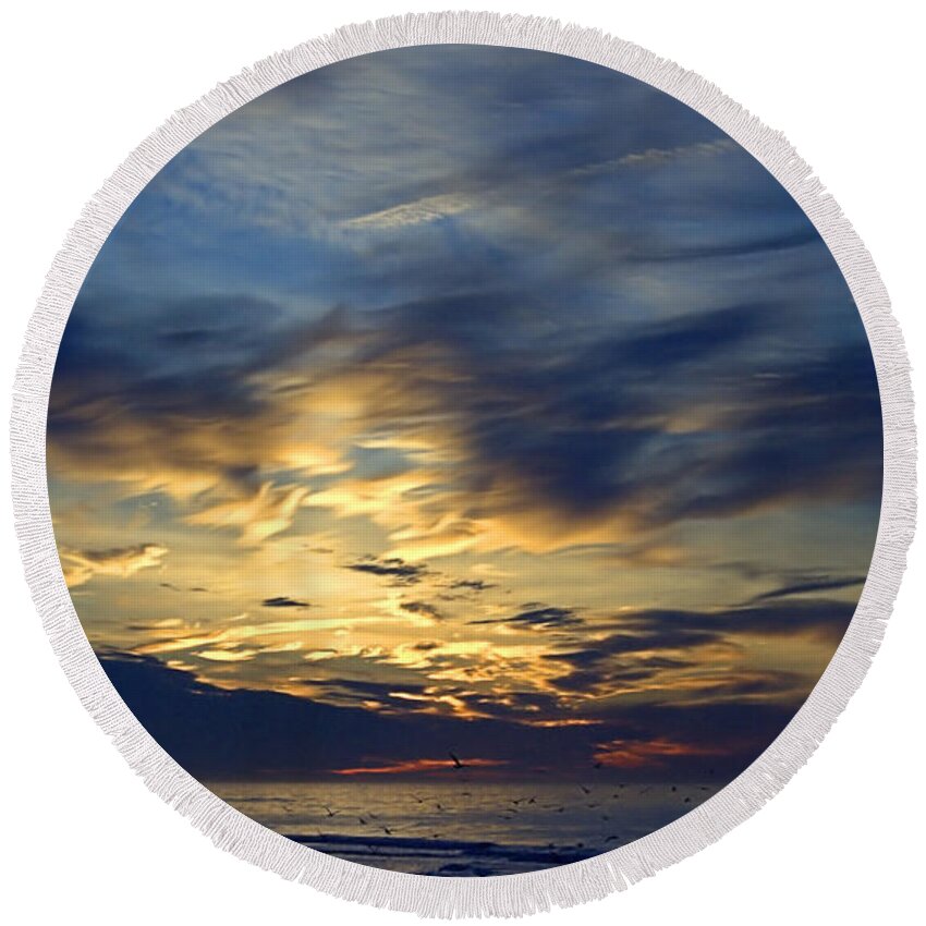 Clouded Sunrise Round Beach Towel featuring the photograph Clouded Sunrise by Newwwman