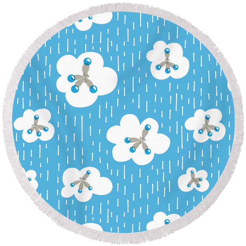 Environment Round Beach Towel featuring the digital art Clouds And Methane Molecules Pattern by Boriana Giormova