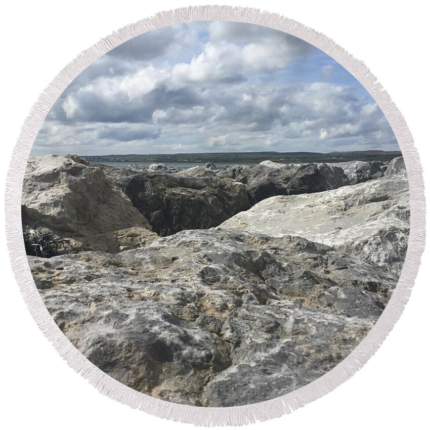 Ireland Impressions Round Beach Towel featuring the photograph Clouds and stones by Pilbri Britta Neumaerker