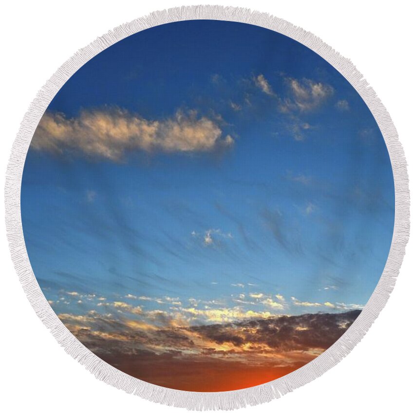 Abstract Round Beach Towel featuring the photograph Clouds At Sunset Two by Lyle Crump