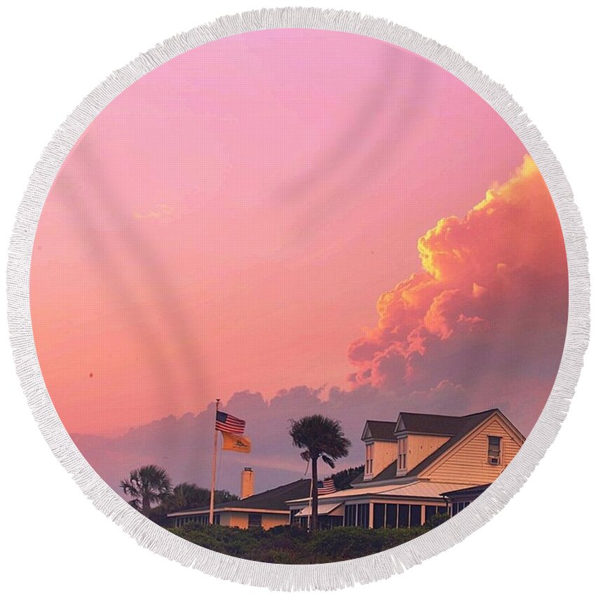 Discoveramerica Round Beach Towel featuring the photograph clouds Come Floating Into My Life, No by Cassandra M Photographer